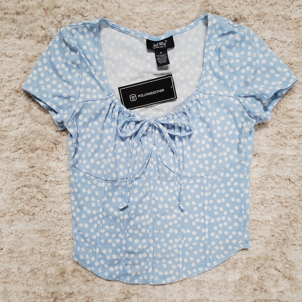 Blue Rib-Knit Crop Top